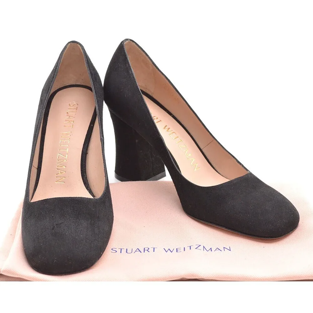 Stuart Weitzman Curveblock 85 Black Suede Pumps 6 M New